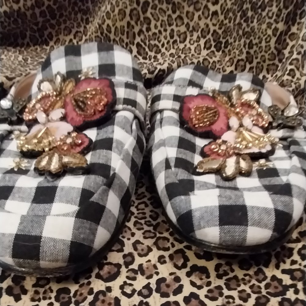 2723 Size 7.5 Sam Edelman Black And White Embellished Slides - Picture 8 of 9